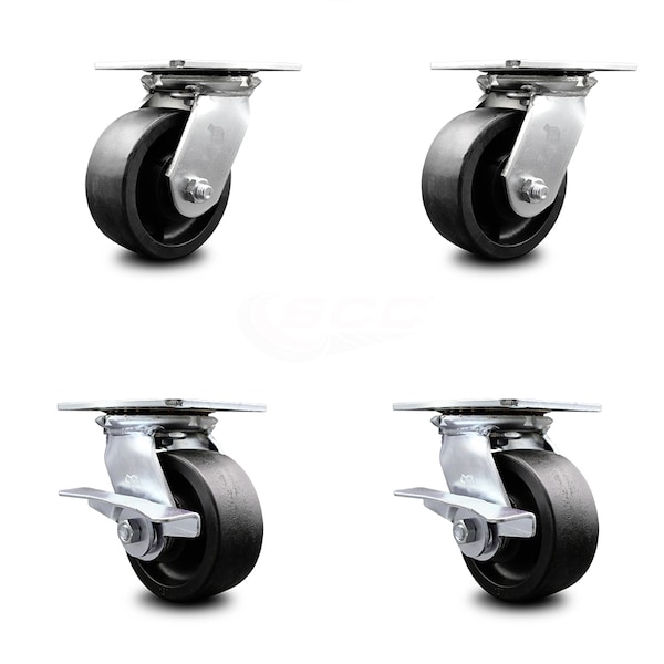 5 Inch Glass Filled Nylon Swivel Caster Set with Ball Bearings 2 Brakes SCC